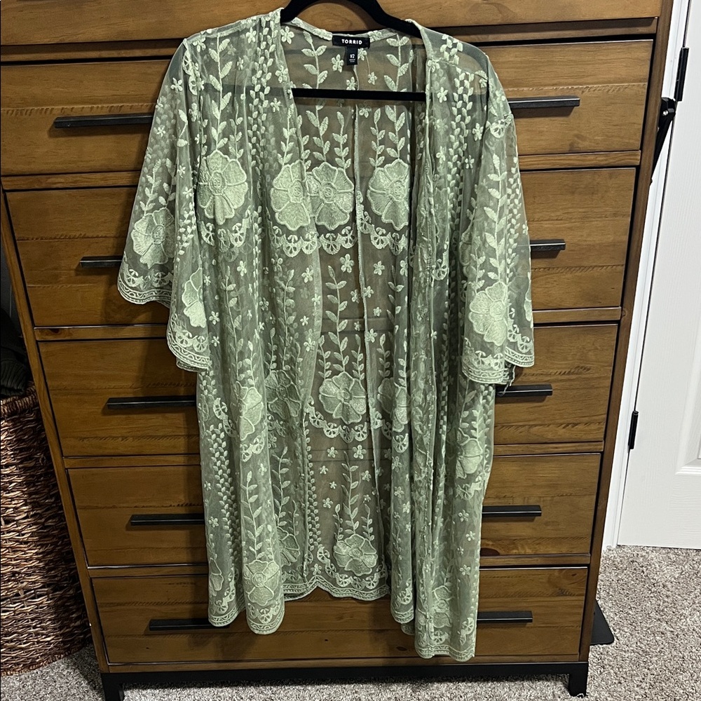 Green Lace Kimono Cardigan